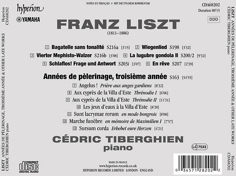 Thumbnail - Cedric: Piano Tiberghien - Années de pèlerinage,troisième année/Bagatelle/+ (CD)