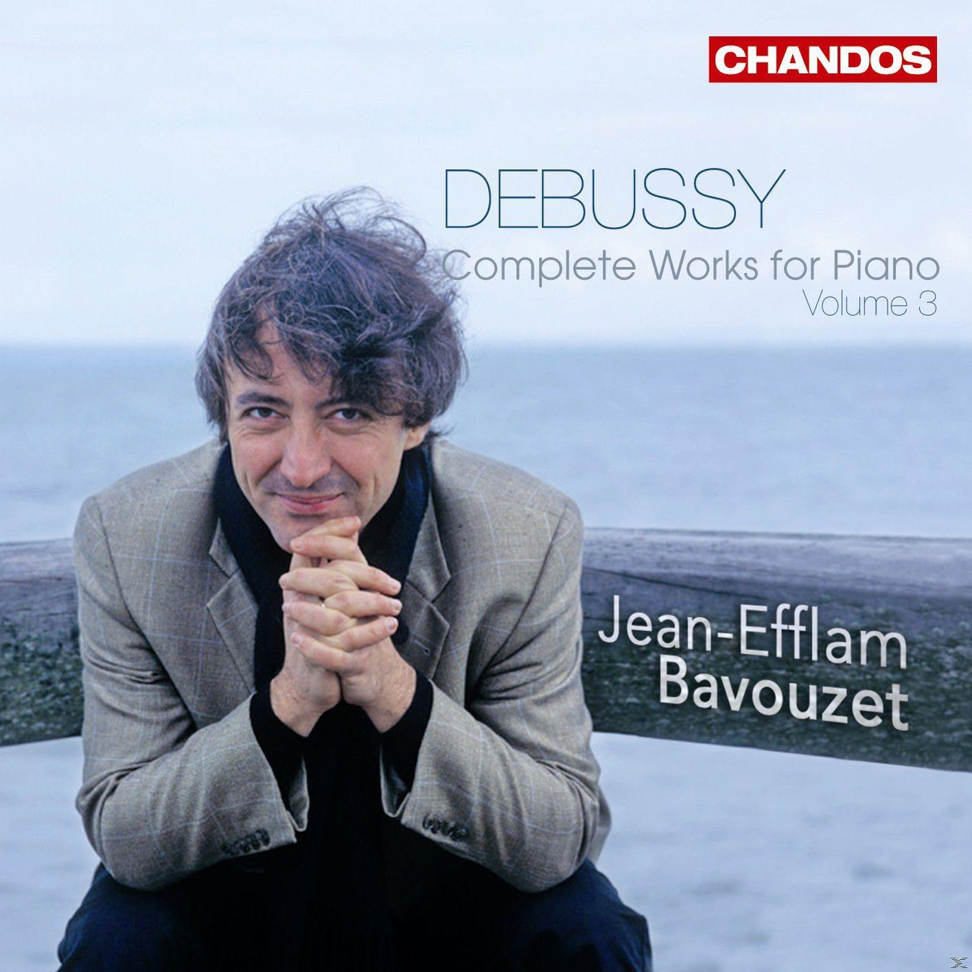 Albumcover. Ein Porträt eines Mannes, Debussy, Gesamtwerke für Klavier. Himmel und Wasser im Hintergrund.