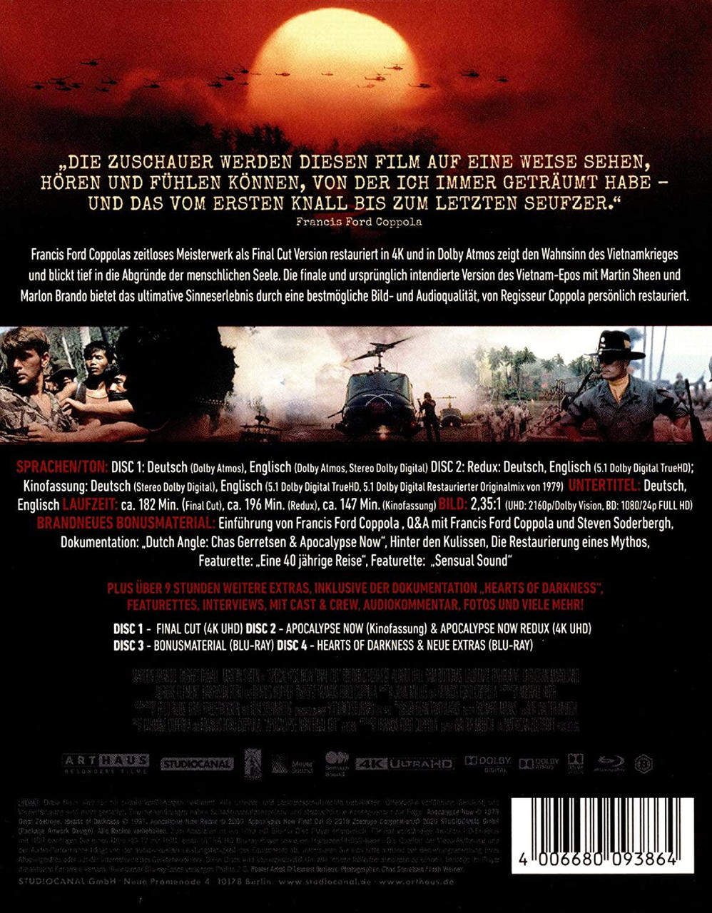 Rückseite der DVD des Films. Text in mehreren Sprachen. Bild eines Hubschraubers und Soldaten.