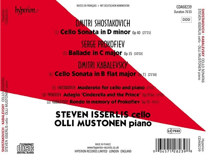 Thumbnail - Steven Isserlis (cello) - Olli Mustonen (piano) Cellosonate/Ballade in C-Dur/Cello-Sonate B-Dur (CD)