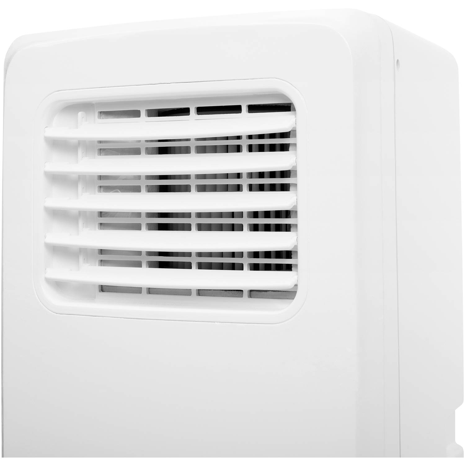 Witte airconditioner met ventilatieopeningen. Close-up. Witte achtergrond.