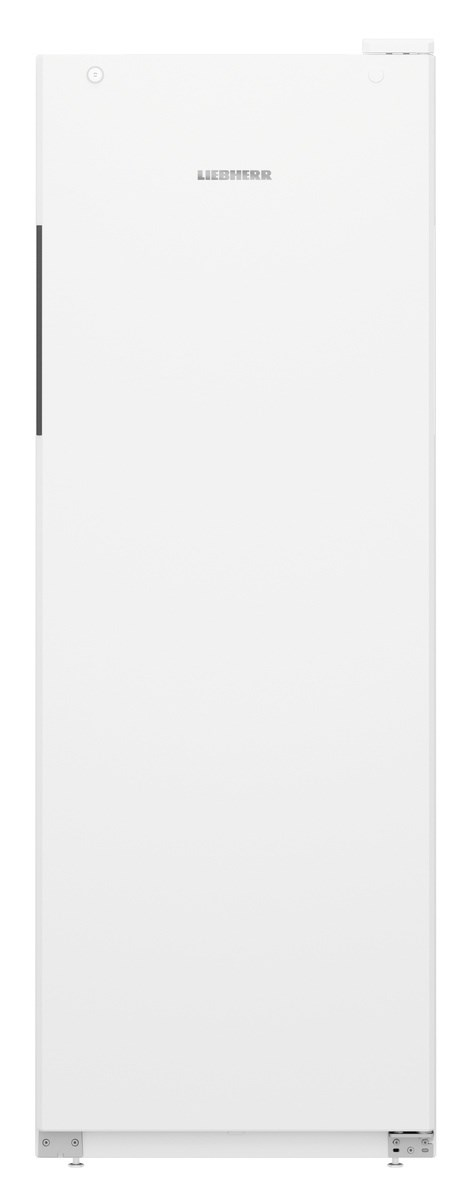 Weißer Kühlschrank mit LIEBHERR-Logo. Er ist hoch und hat eine einzelne Tür mit schwarzem Griff.