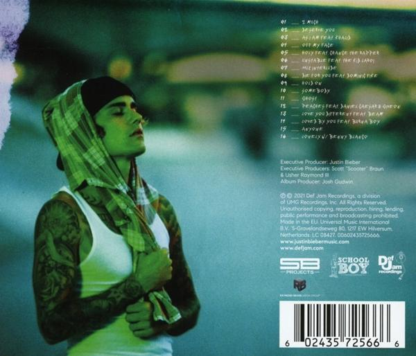 Justin Bieber album borító hátoldali szöveggel.