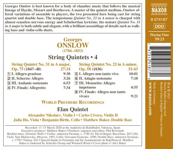 CD-hoes met tekst over muziek van Georges Onslow en het Elan Quintet.