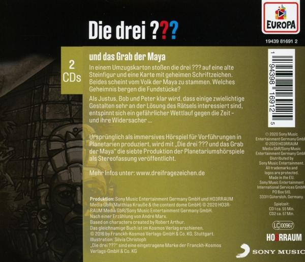 CD-Hülle Rückseite, Die drei ???, Text auf Deutsch, Europa-Logo.