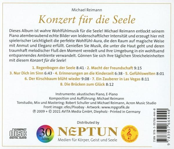 CD-Rückseite. Text auf der CD beschreibt das Album. Enthält Titelliste, Credits und Copyright-Info.