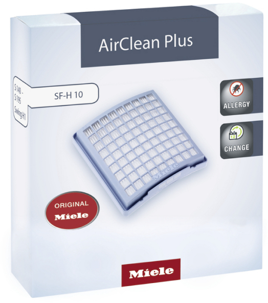 Witte doos met blauw-wit luchtfilter, met opschrift AirClean Plus.