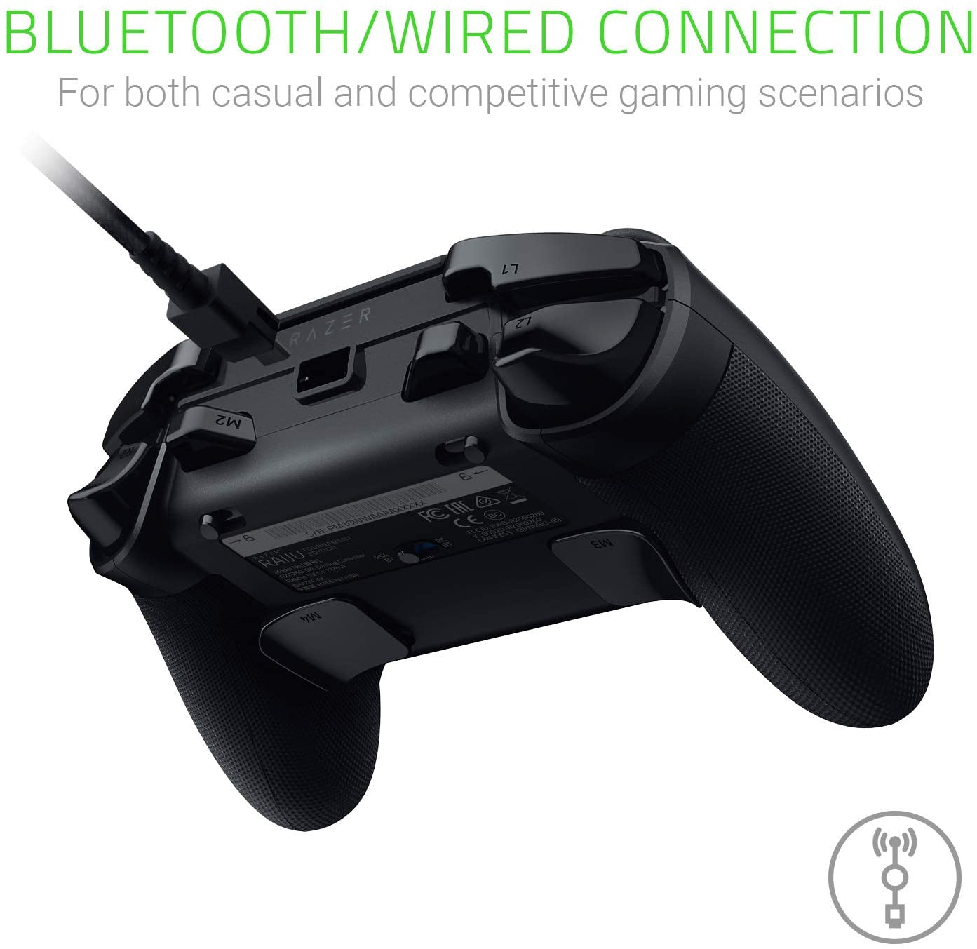 Gamepad - Razer, Inalámbrico, Autonomía 19 h, Cable 2 m, Superfície táctil, Negro