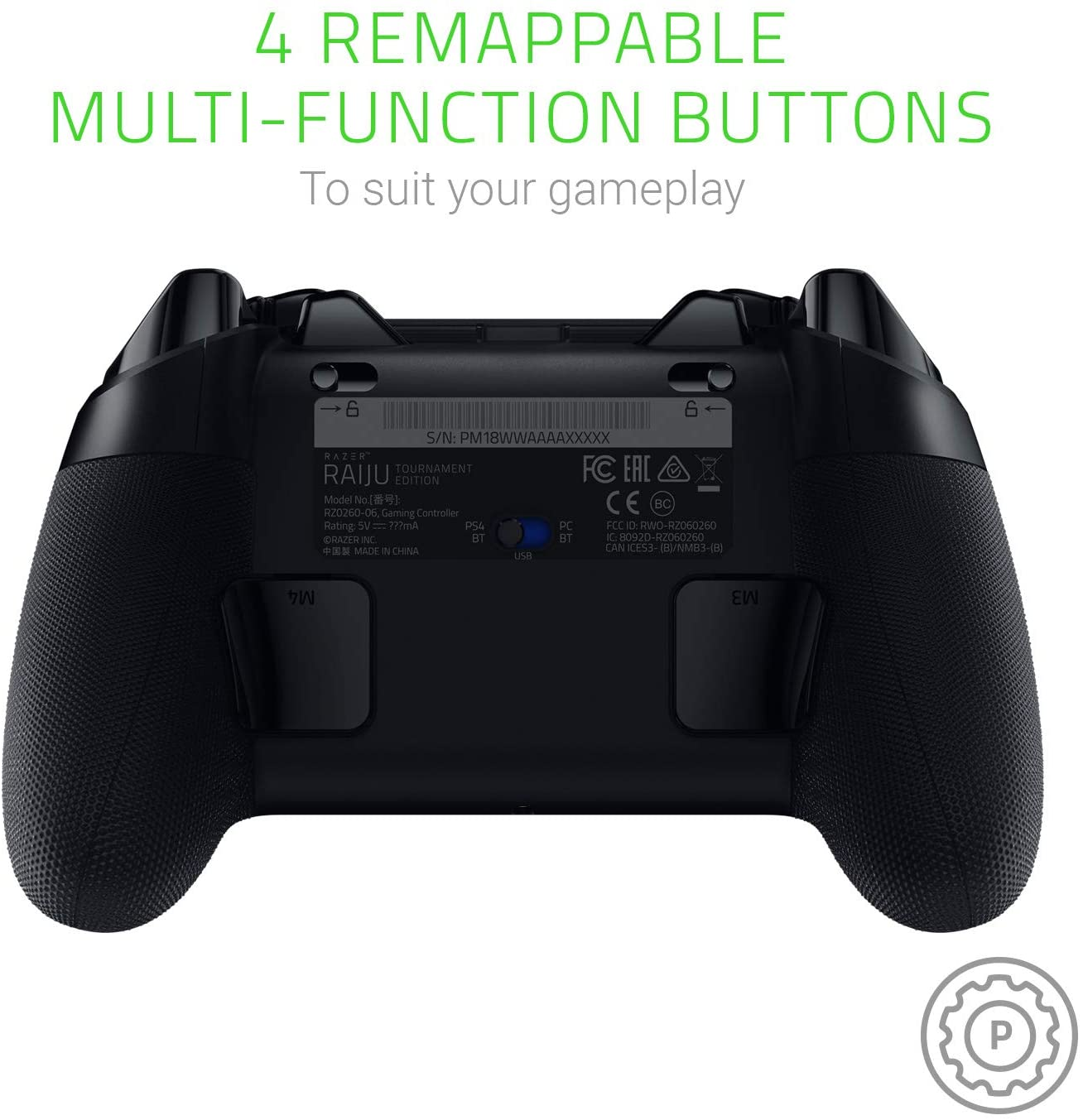 Gamepad - Razer, Inalámbrico, Autonomía 19 h, Cable 2 m, Superfície táctil, Negro