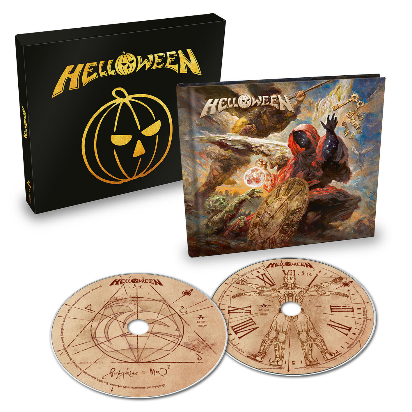 Helloween-Album-Box-Set mit Kürbis-Logo. Enthält Albumcover und zwei CDs.