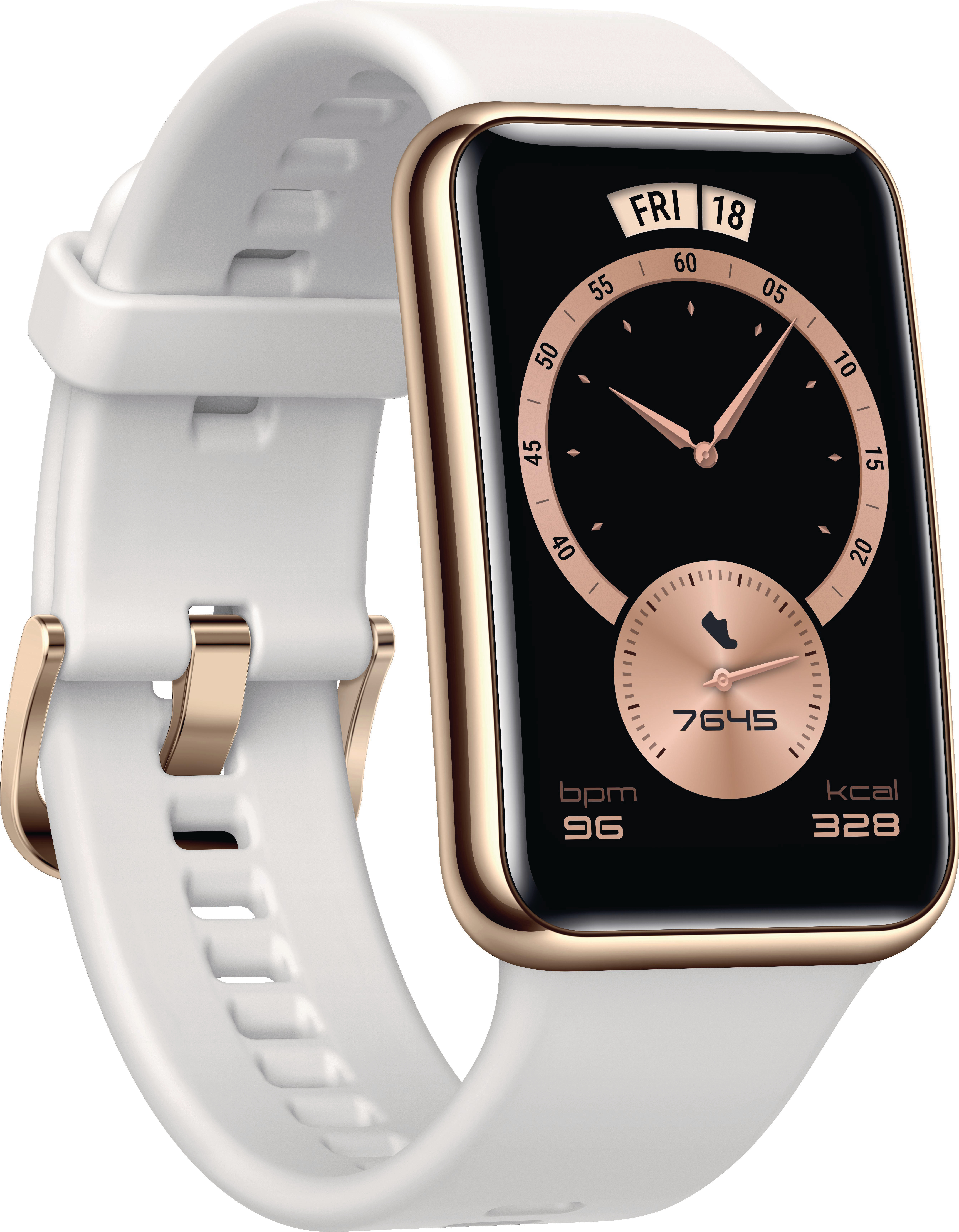 HUAWEI Watch Fit Elegant (Stia-B29) Smartwatch Kunststoff und Metallrahmen Elastomer, 130-210 mm, Frosty White