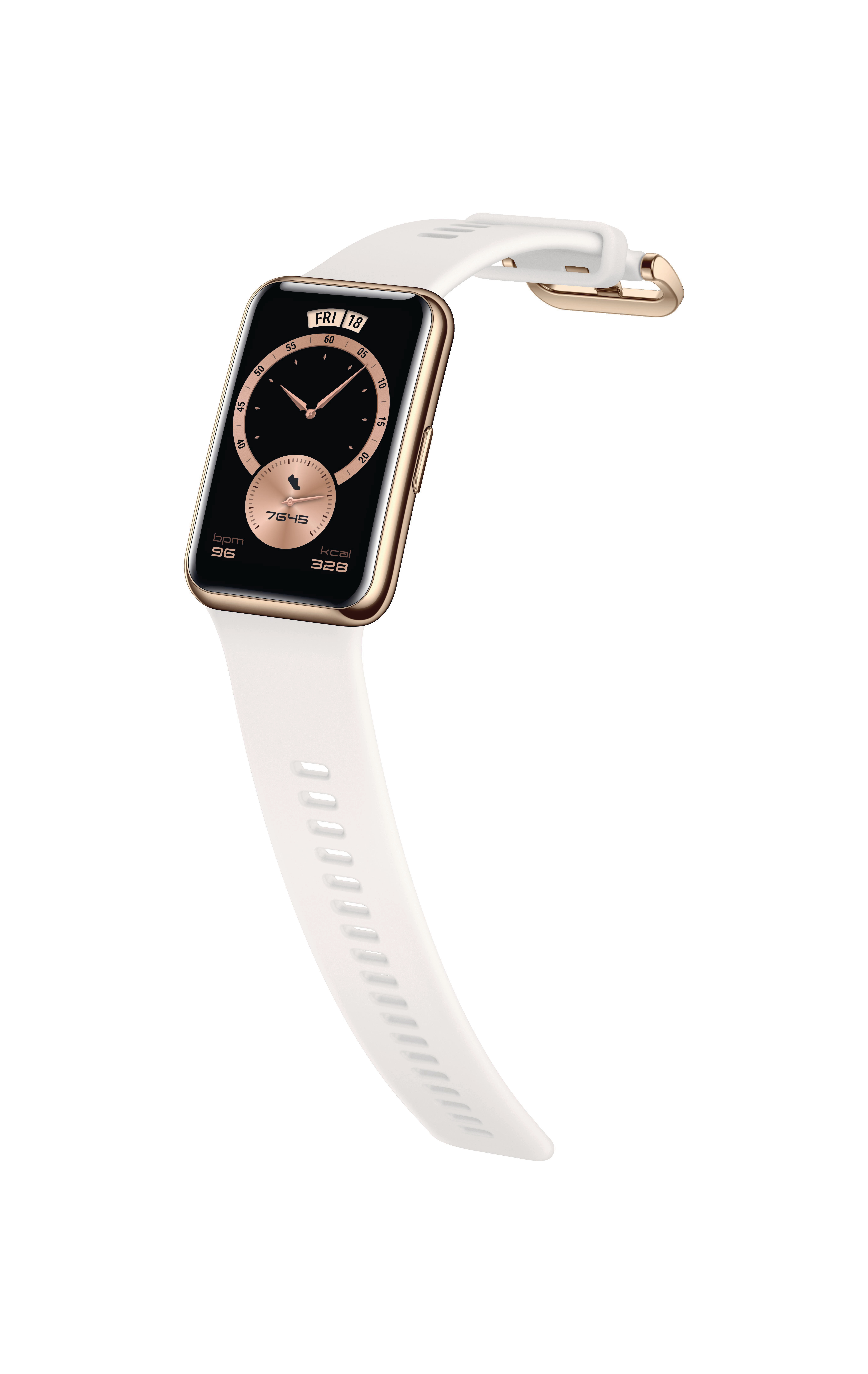HUAWEI Watch Fit Elegant (Stia-B29) Smartwatch Kunststoff und Metallrahmen Elastomer, 130-210 mm, Frosty White