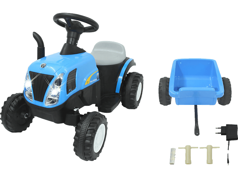 JAMARA Ride-on Traktor New Holland mit Anhänger Kinderfahrzeug Blau