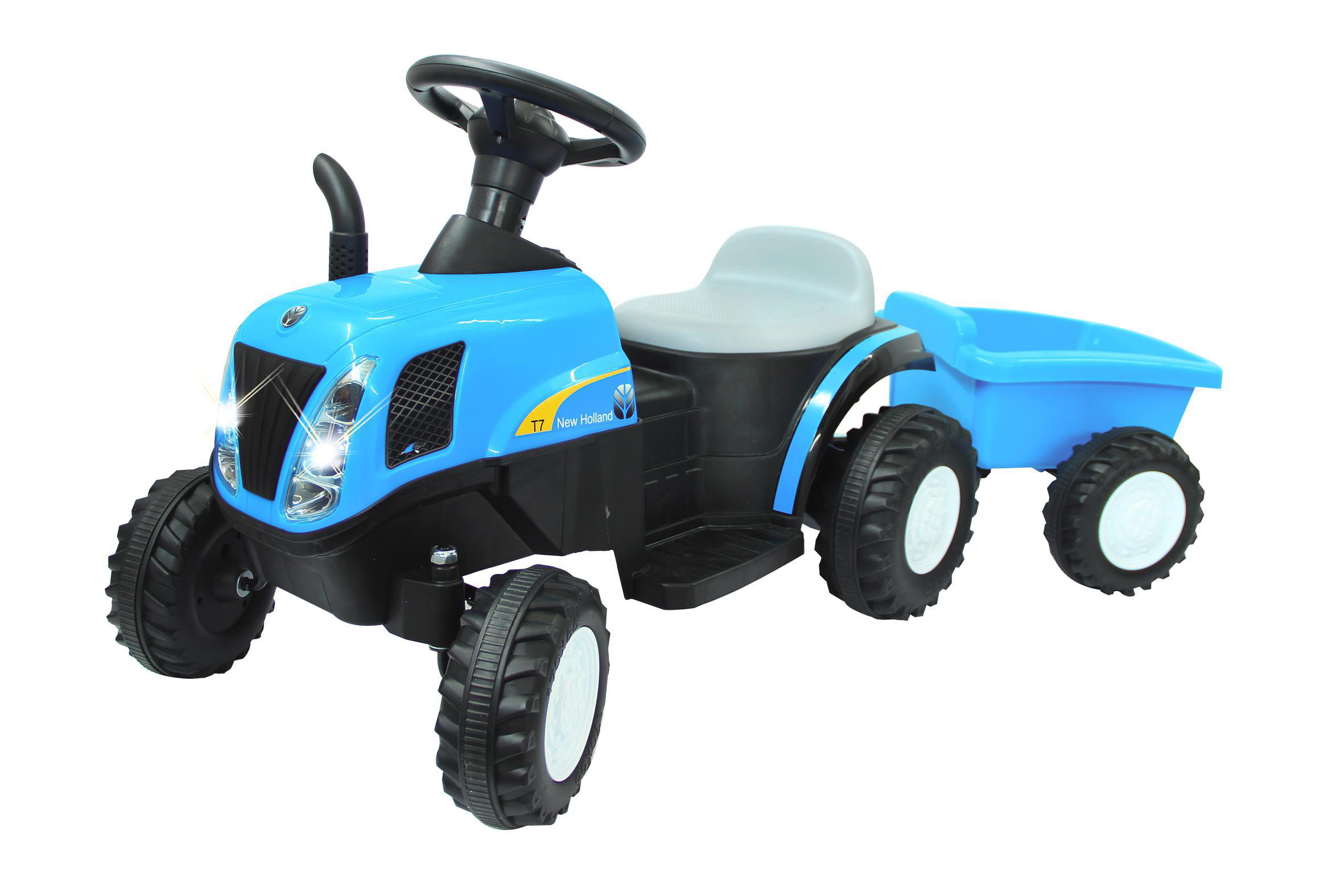 JAMARA Ride-on Traktor New Holland Kinderfahrzeug Blau Anhänger mit