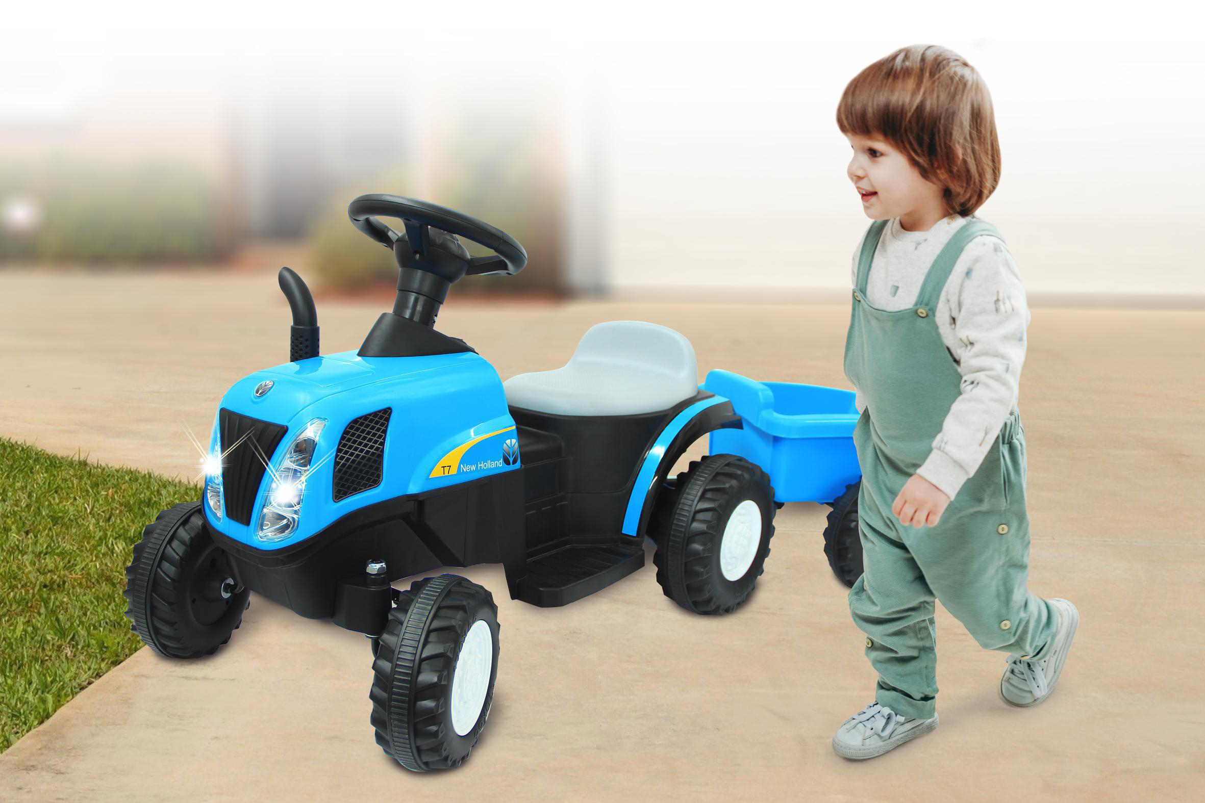 JAMARA Ride-on Traktor New Holland mit Anhänger Kinderfahrzeug Blau