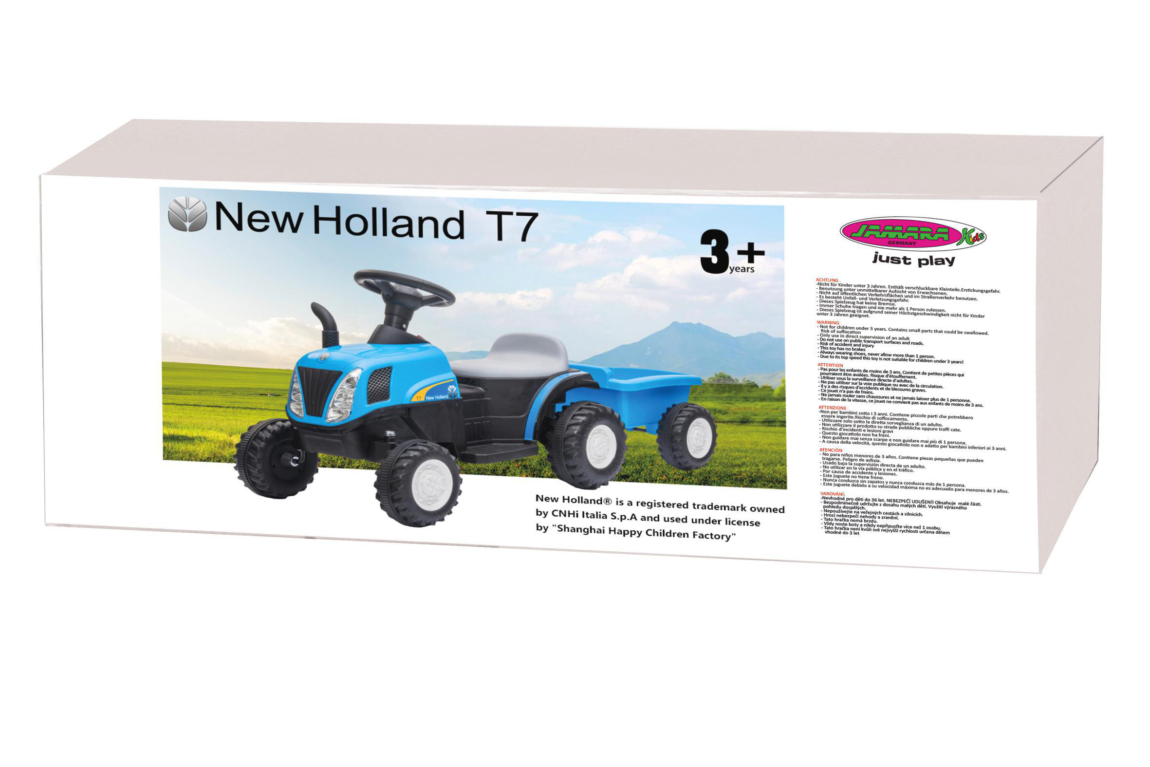 JAMARA Ride-on Traktor New Holland mit Anhänger Kinderfahrzeug Blau
