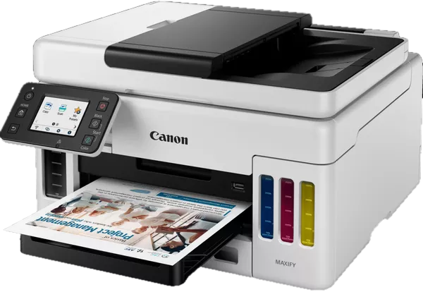 Canon MAXIFY Drucker mit einem druckenden Dokument.