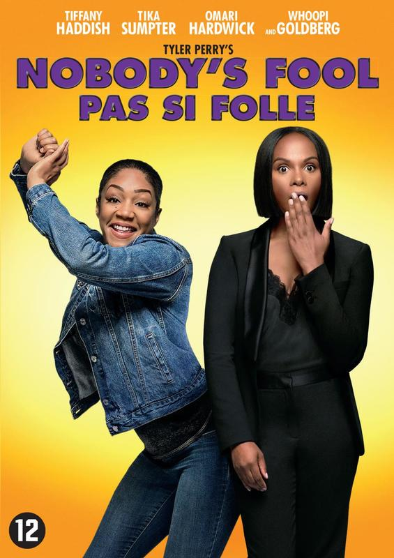 Filmposter: Twee vrouwen poseren op een blauwe achtergrond. Titel 'Nobody's Fool' in gele tekst.