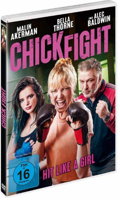DVD-Cover für 'Chickfight'. Drei Personen sind abgebildet, eine Frau schreit und trägt Boxhandschuhe.