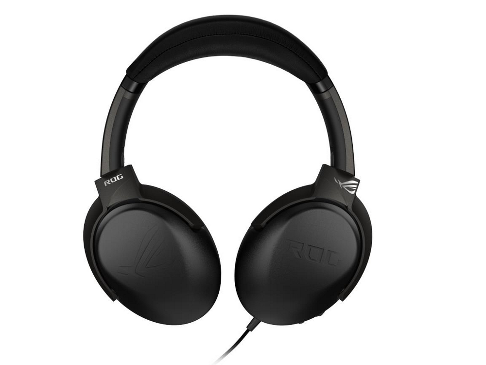 Auriculares ROG negros. El logotipo ROG es visible en las orejeras.
