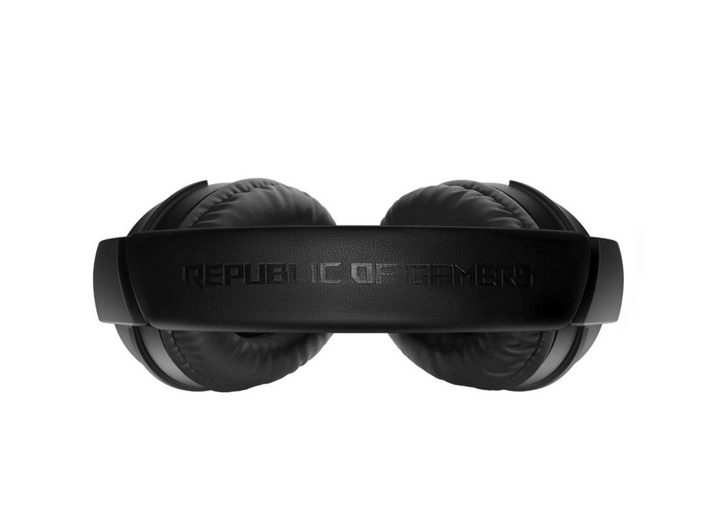 Auriculares para juegos negros con las palabras 'REPUBLIC OF GAMERS' en la diadema.