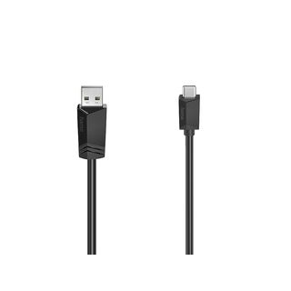 Cable USB - Hama 00200632, De conector USB-A a conector USB-C, 1.5 m, Negro