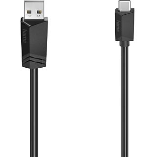 Cable USB - Hama 00200633, De conector USB-A a conector USB-C, 3 m, Color Negro