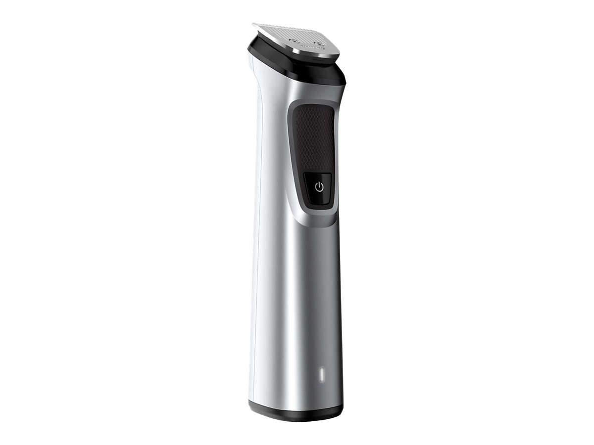 Silberner und schwarzer Philips Barttrimmer. Ein-/Aus-Taste sichtbar.