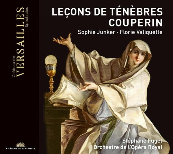 CD-hoes met een vrouw die omhoog reikt en Franse tekst: "Leçons de Ténèbres Couperin".