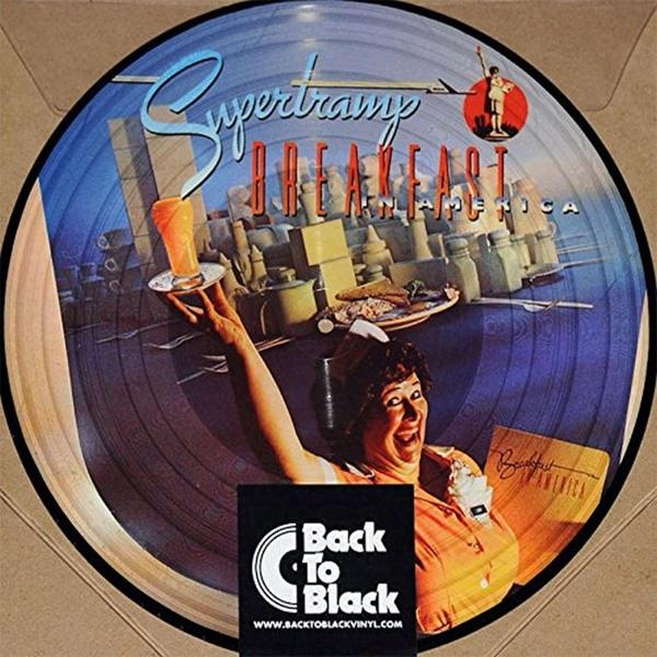Supertrumps 'Breakfast in America' vinyl record with cover art of a diner scene.