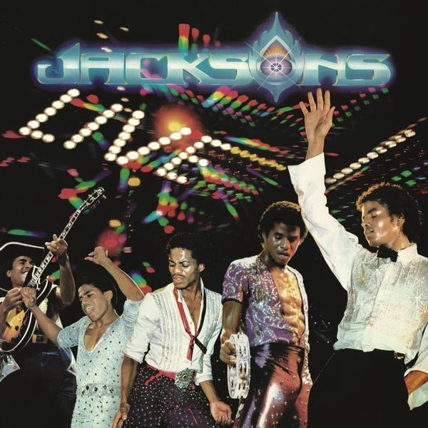 Albumcover: The Jacksons Live. Band spielt auf der Bühne, farbige Lichter.