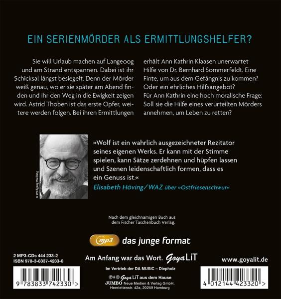 Buchcover mit Text und einem Porträt eines Mannes. Text auf Deutsch über einen Serienmörder.