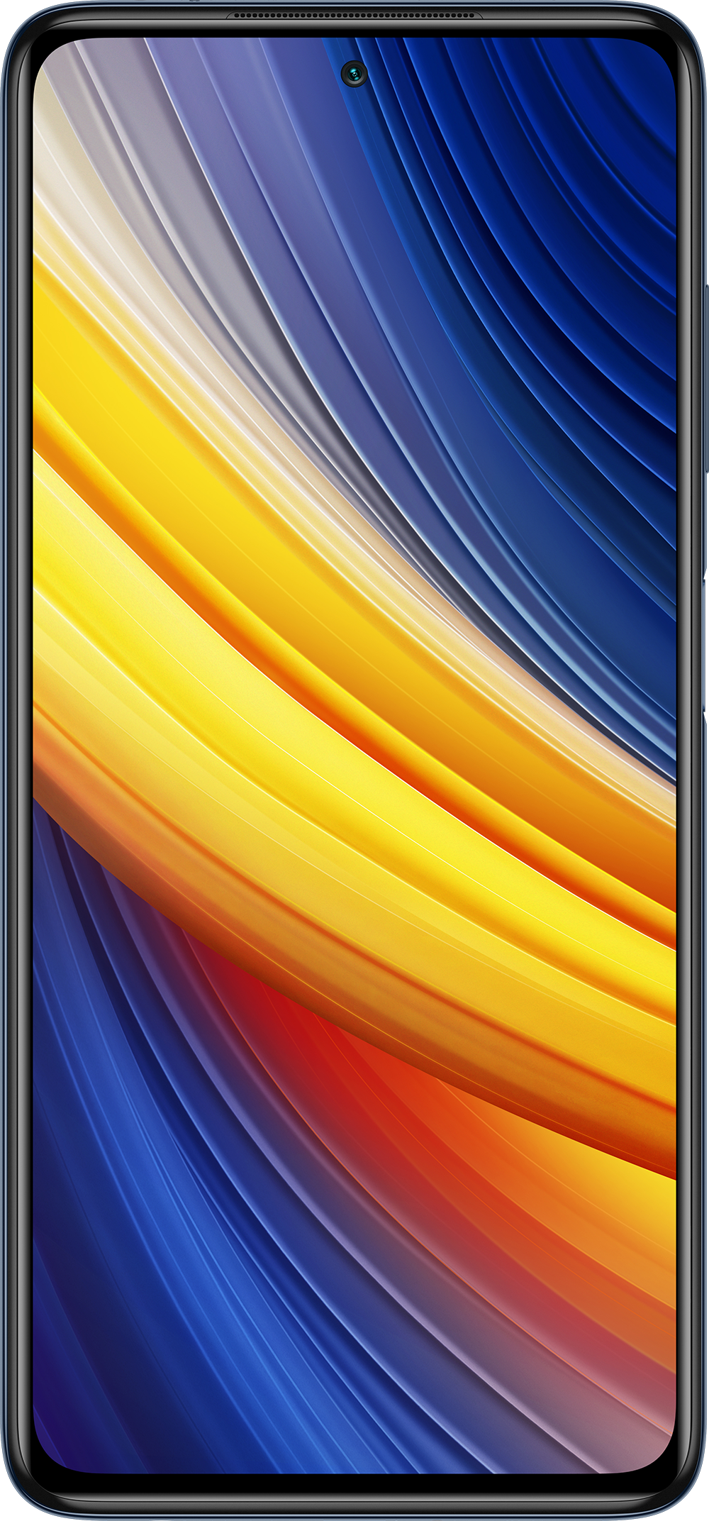 Ein Smartphone mit farbenfrohem, abstrakten Hintergrundbild, das Telefon im Hochformat.
