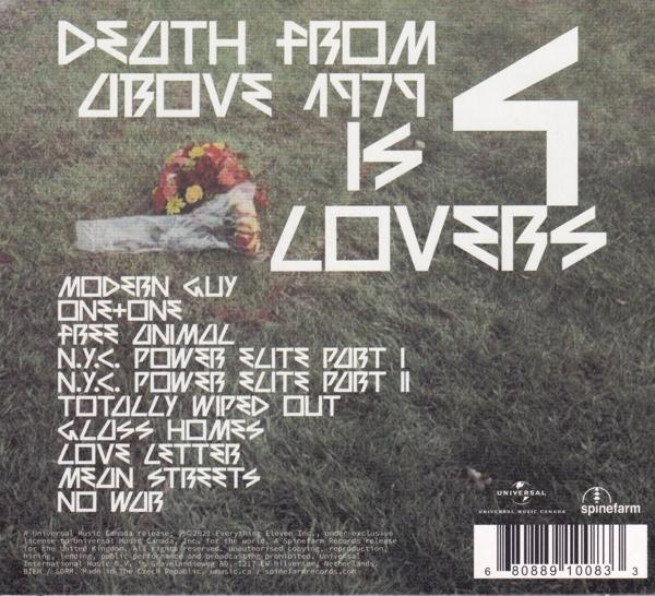 Album-Rückseite. Text in Weiß auf grünem Hintergrund. Ein Blumenstrauß ist sichtbar.