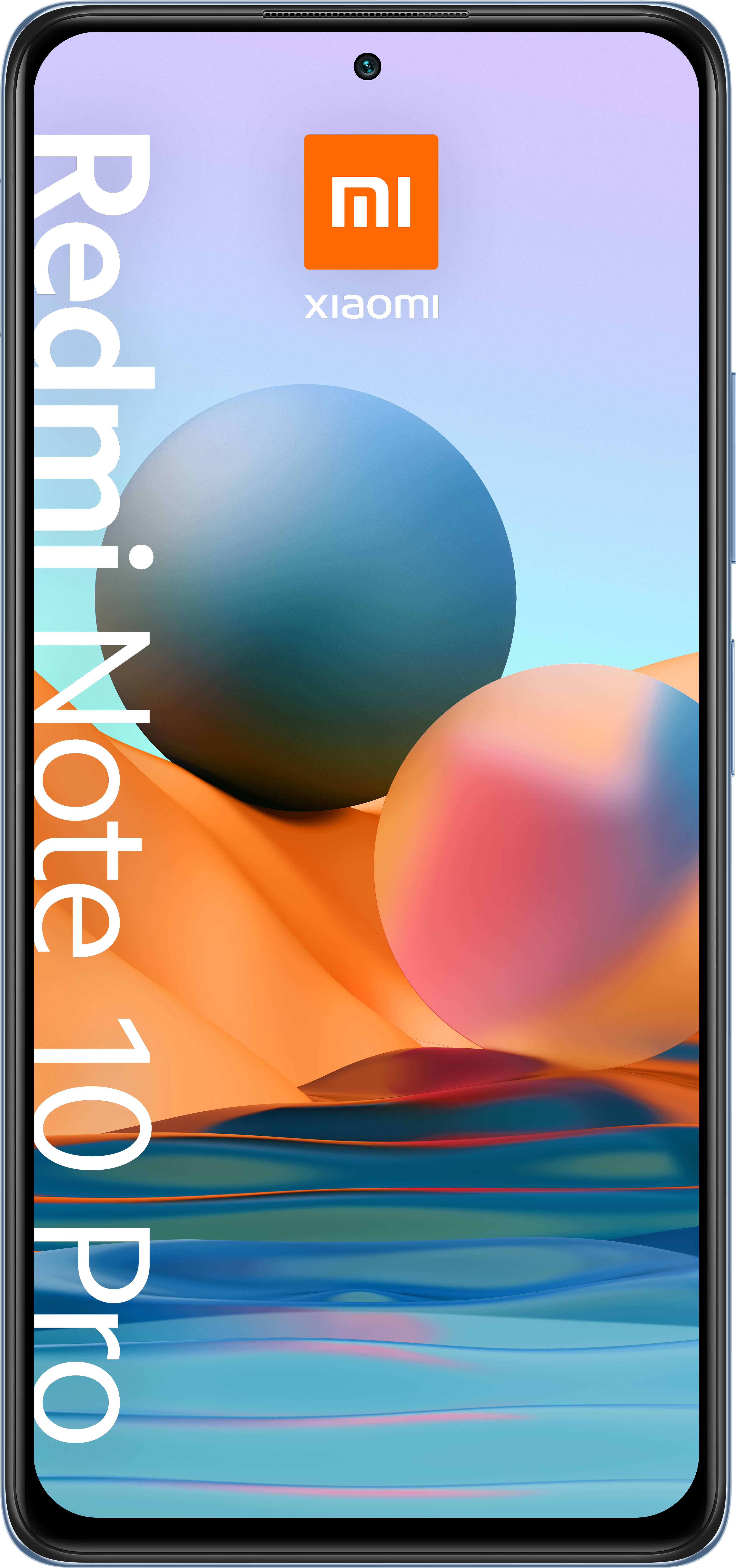 Ein Smartphone mit einem Bildschirm, der einen Farbverlauf anzeigt, und dem Xiaomi-Logo oben.