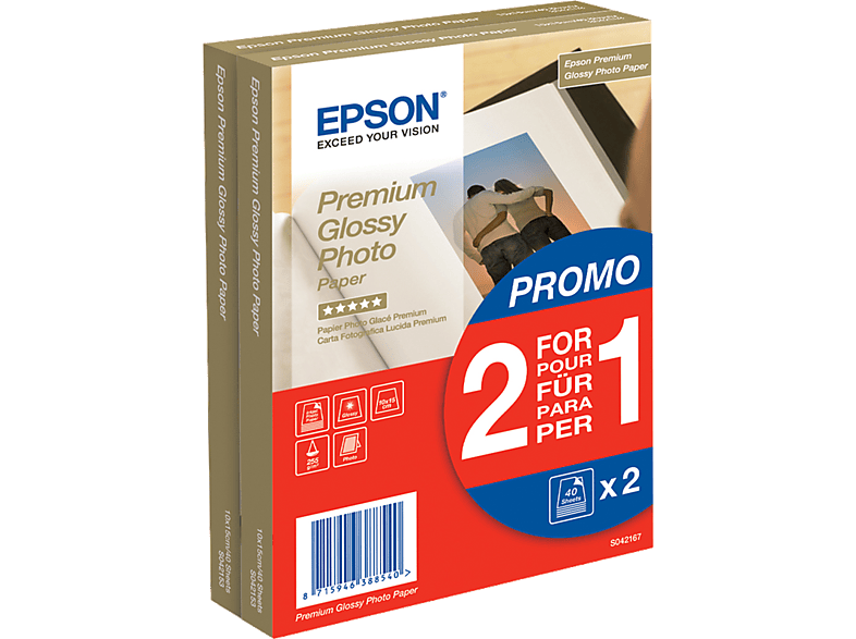 EPSON S042167 prémium fényes fotópapír 10x15cm, 255g, 2x40 lap (C13S042167)