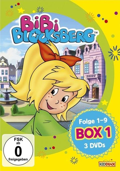 DVD-Cover mit einem Cartoon-Mädchen. Text 'BiBi Blocksberg' und 'Folge 1-9 Box 1'.