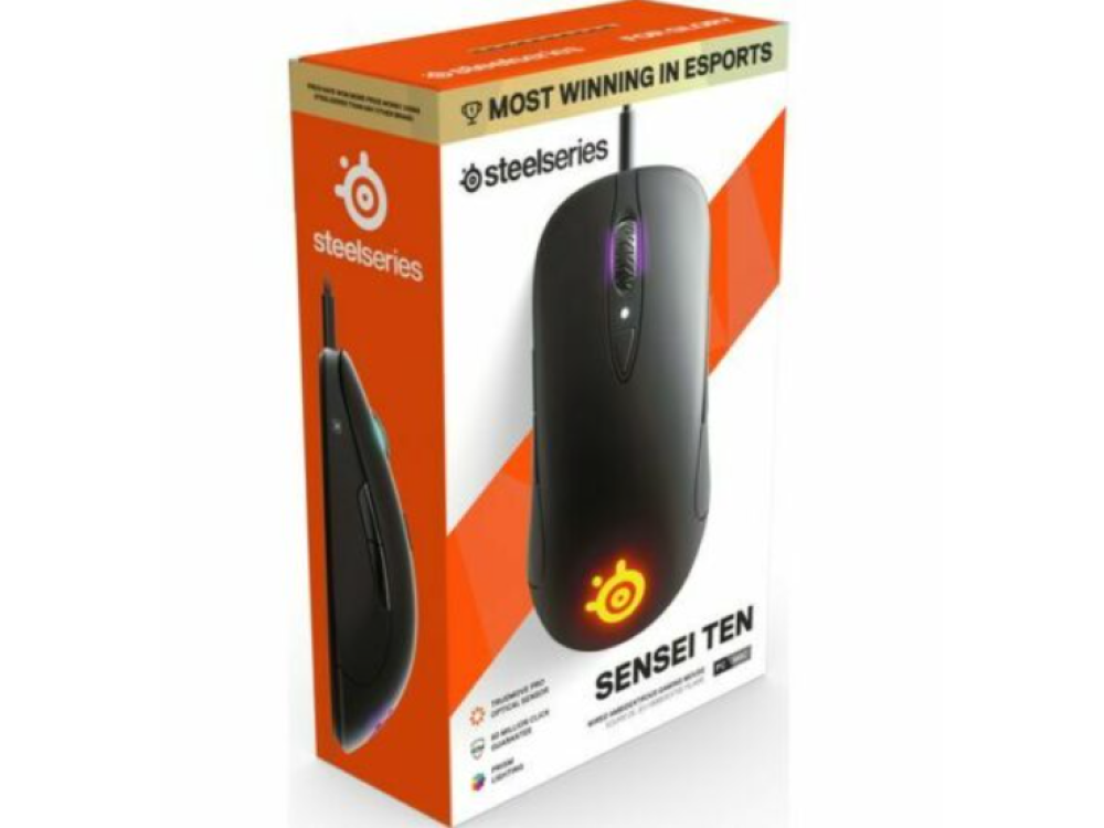 Ratón gaming - SteelSeries Sensei Ten, 18000 ppp, USB tipo A, Con cable, Óptico por LEDs, Negro