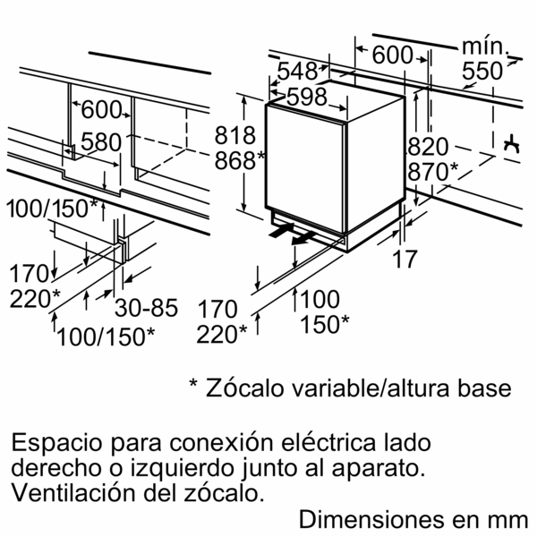 Table Top - Siemens iQ500 KU15RADF0, 137 l, Cíclico, 82 cm, Patas regulables, Iluminación LED, Blanco