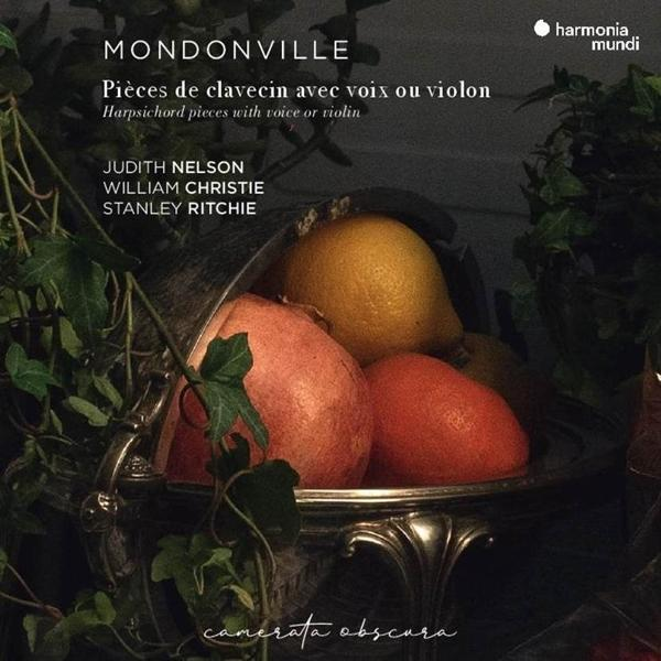 Album cover with text, fruit bowl, and plants. Title: Pièces de clavecin avec voix ou violon.
