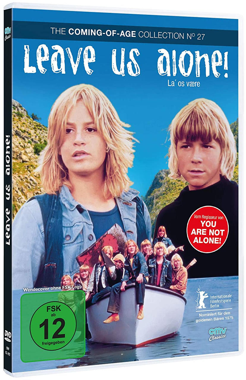 DVD-Cover eines Films mit zwei blonden Personen. Titel: „Leave Us Alone!“
