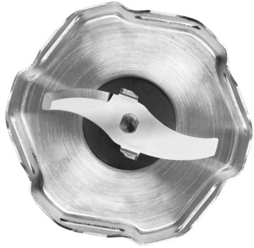 Blender mes-samenstelling. Roestvrijstalen mes in een metalen behuizing. De messen hebben een gebogen ontwerp.
