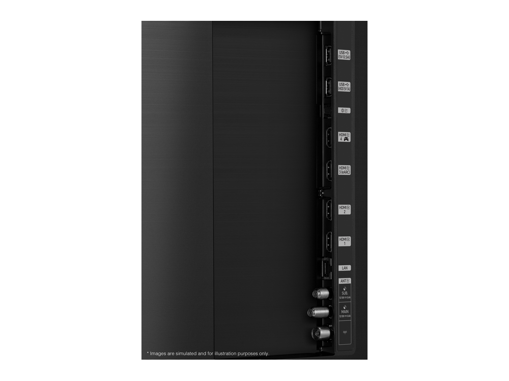Una vista de cerca de la parte trasera de un televisor con varios puertos de entrada.