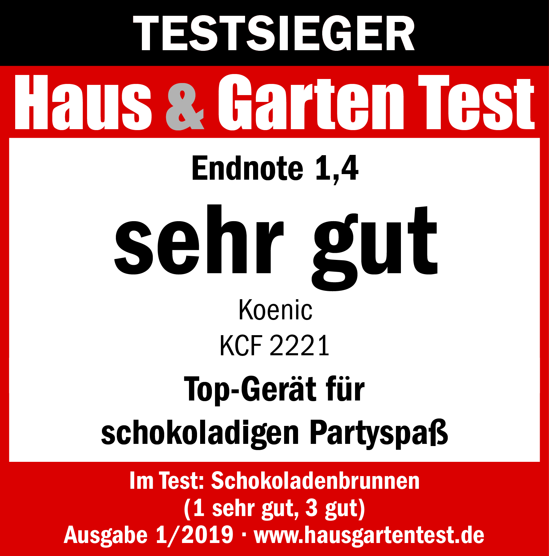 Eine Bewertung eines Schokoladenbrunnens mit der Bewertung 'sehr gut'.