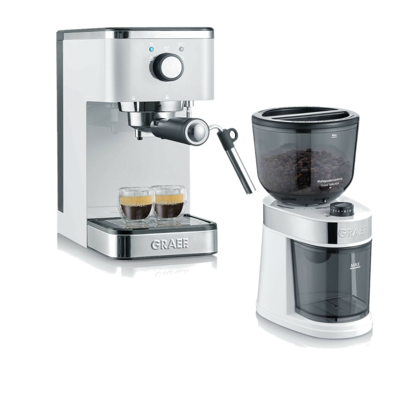 GRAEF ES401-Set Espressomaschine salita inkl. Kaffeemühle Weiß Espressomaschine (Weiß, 1400 Watt, 15 bar)