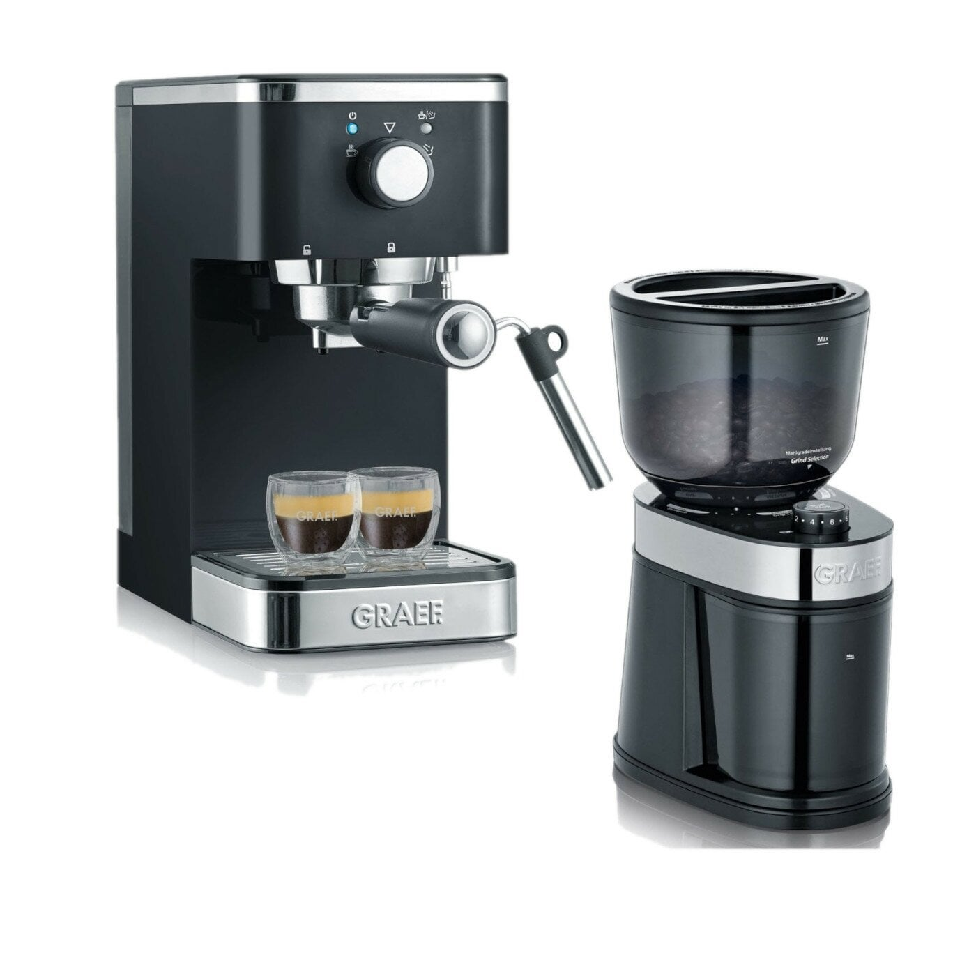 GRAEF ES402-Set Espressomaschine salita inkl. Kaffeemühle Schwarz Espressomaschine (Schwarz, 1400 Watt, 15 bar)