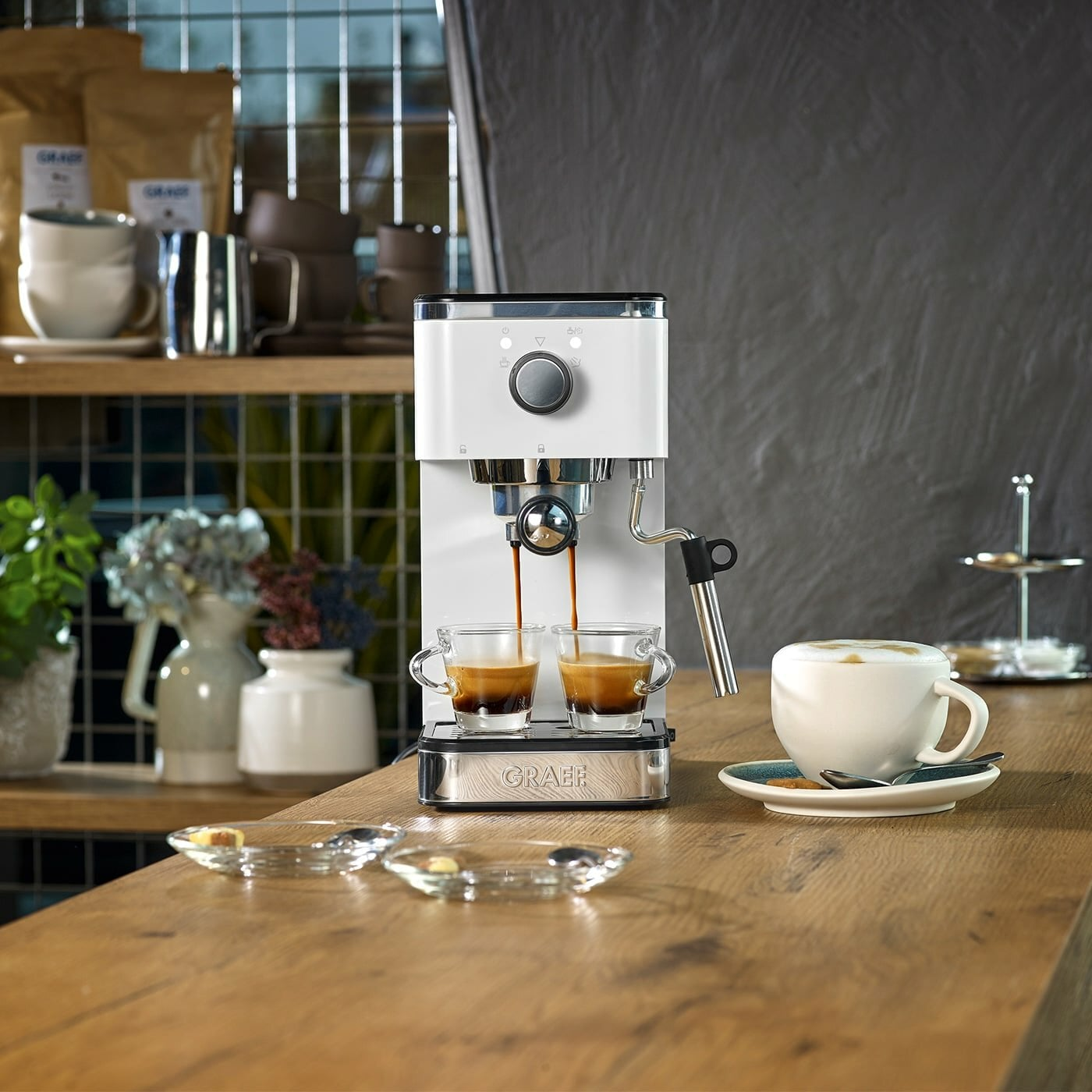 GRAEF ES401-Set Espressomaschine salita inkl. Kaffeemühle Weiß Espressomaschine (Weiß, 1400 Watt, 15 bar)