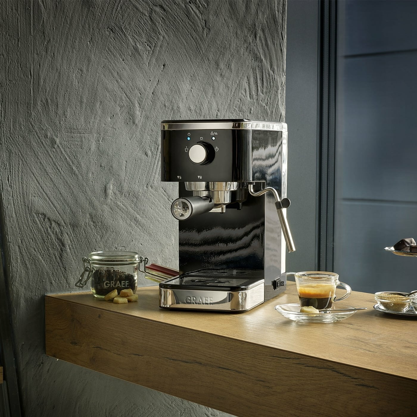 GRAEF ES402-Set Espressomaschine salita inkl. Kaffeemühle Schwarz Espressomaschine (Schwarz, 1400 Watt, 15 bar)