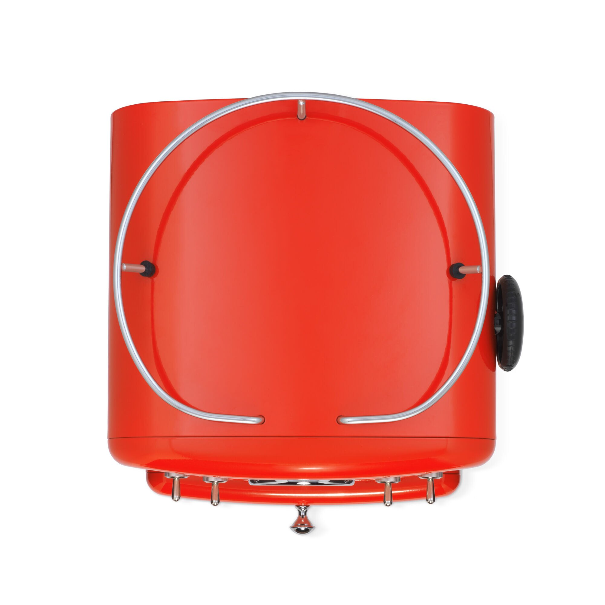 Roter Toaster im Retro-Stil, Draufsicht, mit silbernem Griff und Hebel.