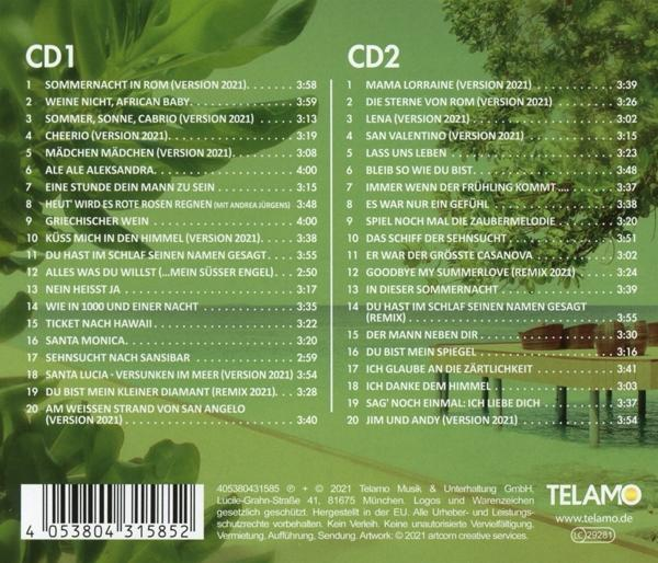 CD-Rückseite mit Titelliste und Bildern auf grün-weißem Hintergrund.